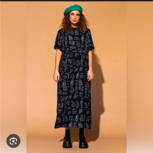 Dressed in LALA Navy and White Patterned Midi Dress